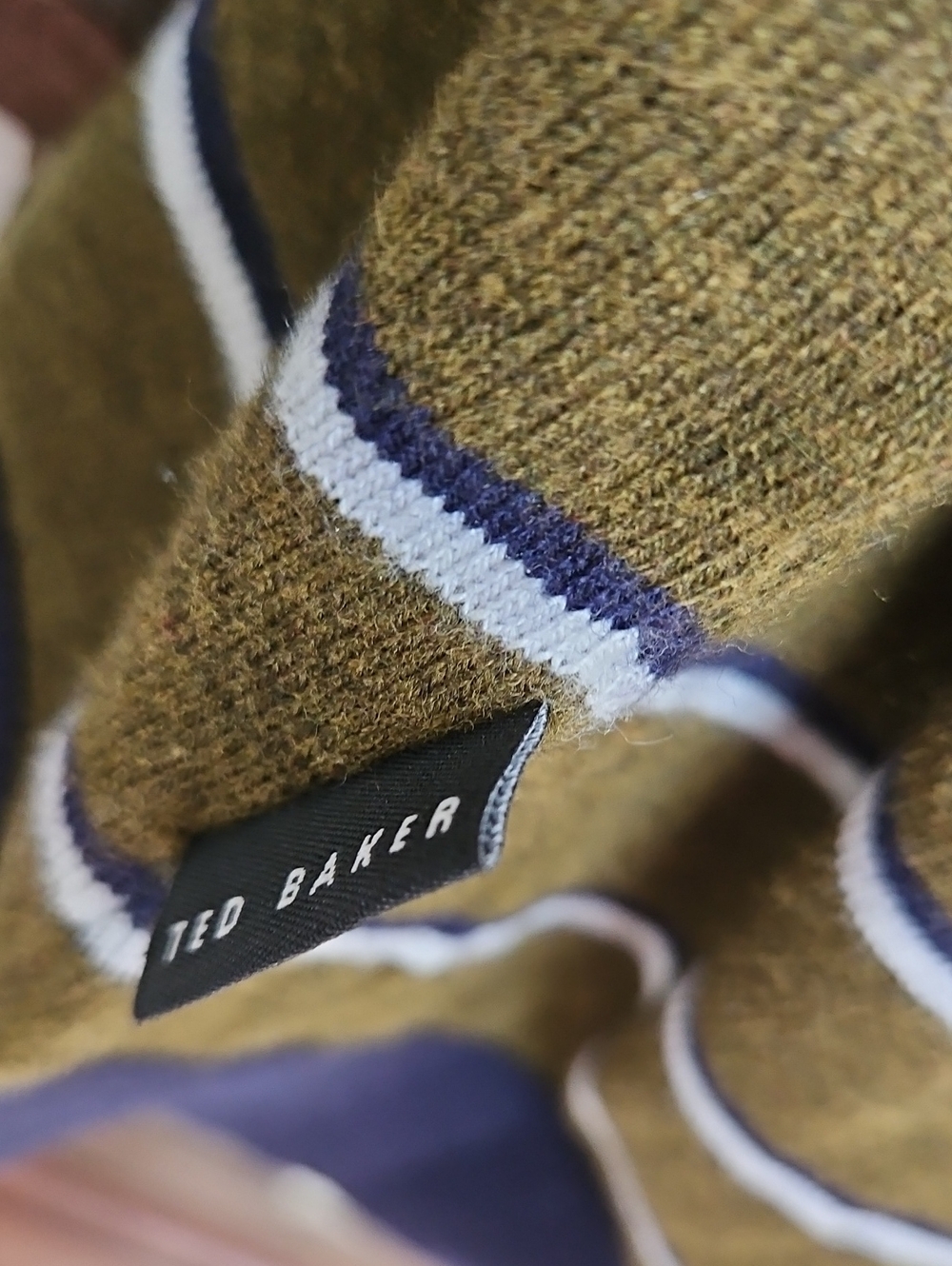 Ted Baker Men Size Small Green Striped Crewneck Sweater Navy Trim Silk Blend - Picture 5 of 6